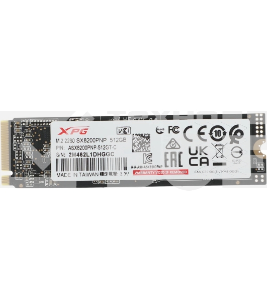 Накопитель SSD XPG SX8200 Pro, 512 Gb, PCIe 3.0 x4, M.2 2280, NVMe, R/W 3350/2350, с радиатором