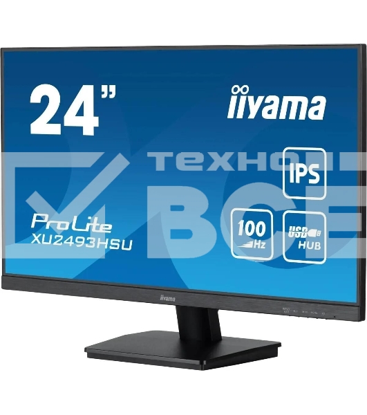 Монитор 23.8' Iiyama ProLite XU2493HSU-B7 IPS 1920x1080, 100 Гц, 1 мс, 16:9, 300 кд/м², HDMI 1.4, DP 1.2, 3.5 Jack, USB Hub (2x USB 2.0), динамики (2x2 Вт), Adaptive-Sync, черный