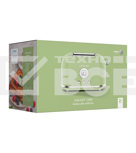 Тостер Galaxy Line GL 2911, райская олива, металл, 900 Вт, 6 степеней поджарки