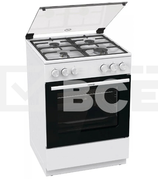 Газовая плита Gorenje GG6A11WF, белый, автоматический электроподжиг варочной поверхности и духовки, чугунные решетки