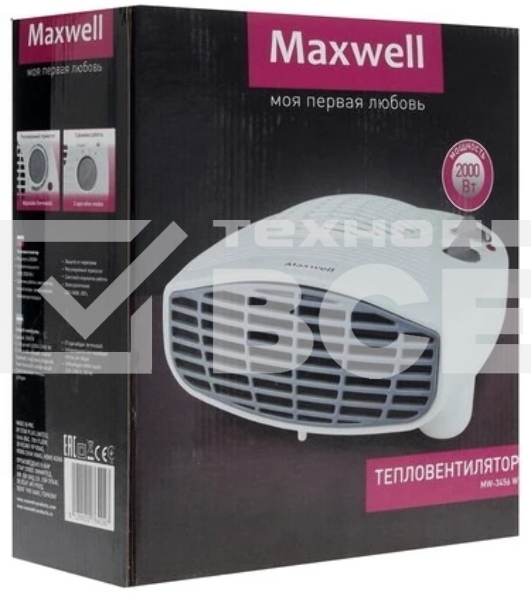 Тепловентилятор Maxwell MW-3456(W), белый, 1000/2000 Вт, 20 м2, термостат