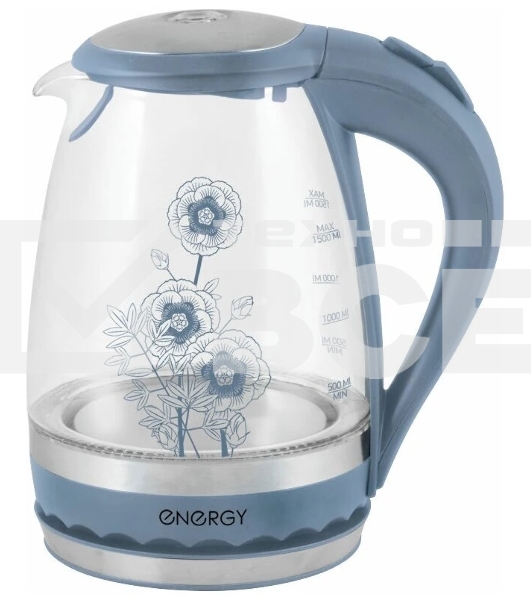 Чайник электрический Energy E-279 стеклянный, 1.5л, синий,1850-2200 Вт, (в уп. 6 шт)