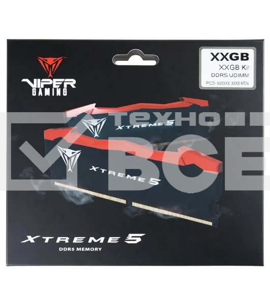 Оперативная память Patriot Viper Xtreme 5, DDR5, 48GB (2x24GB), 8200MHz, CL38, с радиаторами, черный