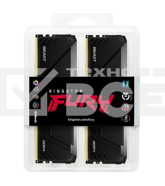 Оперативная память Kingston Fury Beast, DDR4, 32GB (4x8GB), 2666MHz, CL16, с радиаторами, RGB, черный