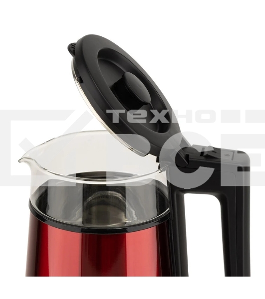 Чайник Energy E-200 (1,2 л), стекло, красный, двойной корпус