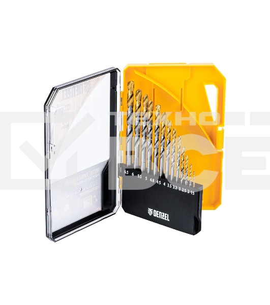 Набор сверл по металлу Denzel 1,5-6,5мм, Р6М5-TiN, Golden Tip, 13 шт 723002