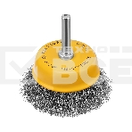 Щетка для дрели Denzel 65 мм, чашка, со шпилькой, нержавеющая витая проволока, фото 1