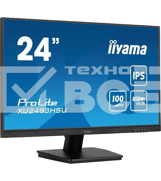 Монитор 23.8' Iiyama ProLite XU2493HSU-B7 IPS 1920x1080, 100 Гц, 1 мс, 16:9, 300 кд/м², HDMI 1.4, DP 1.2, 3.5 Jack, USB Hub (2x USB 2.0), динамики (2x2 Вт), Adaptive-Sync, черный