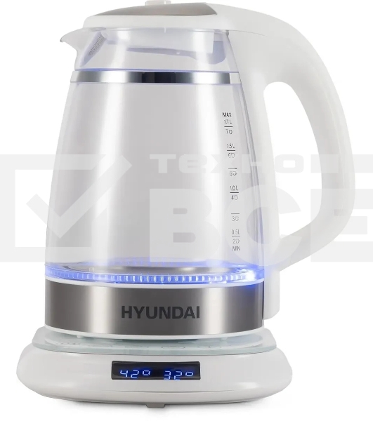 Чайник электрический Hyundai HYK-G5507 1.7л. 2200Вт белый/серебристый корпус: стекло