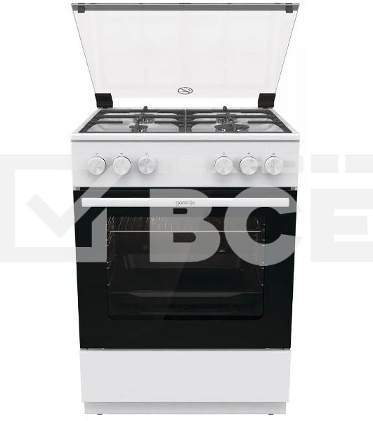 Газовая плита Gorenje GG6A11WF, белый, автоматический электроподжиг варочной поверхности и духовки, чугунные решетки