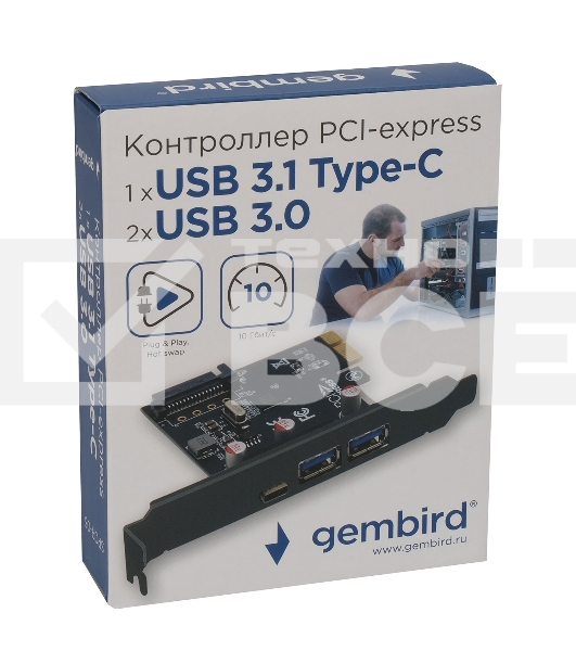 Контроллер USB 3.1 Gembird SPCR-03 в разъем PCI-e, 2xUSB-A + 1xType-C