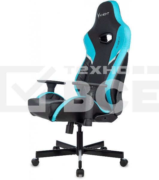 Кресло игровое Knight Thunder 5X черный/голубой эко.кожа крестов. металл