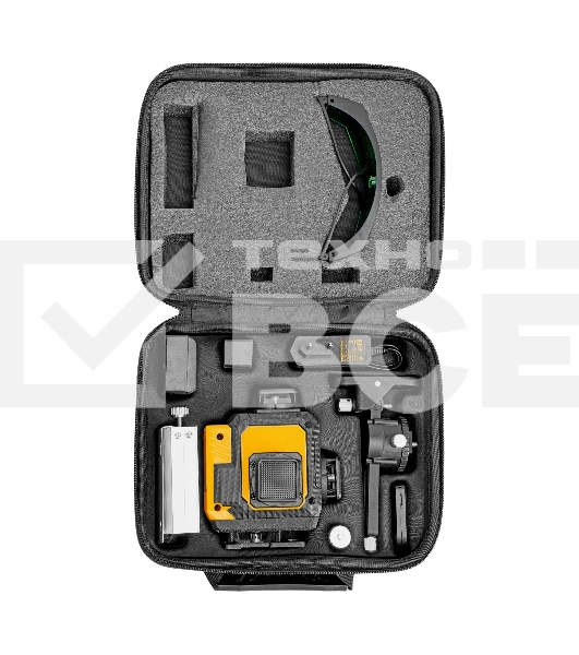 Лазерный уровень мультипризменный Denzel DLV 360-4T, 30 м, зеленый луч, Li-Ion 2,4 Aч, штатив