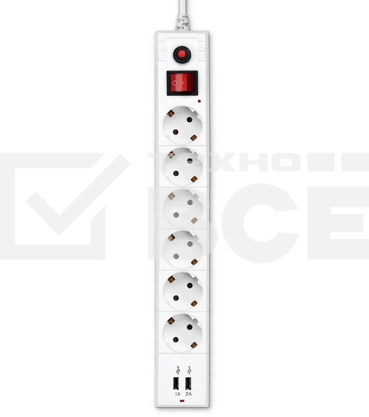 Удлинитель с сетевым фильтром 6х5м с заземл. 10А IP20 BU-SP5_USB_2A-W CCA бел. BURO 992316
