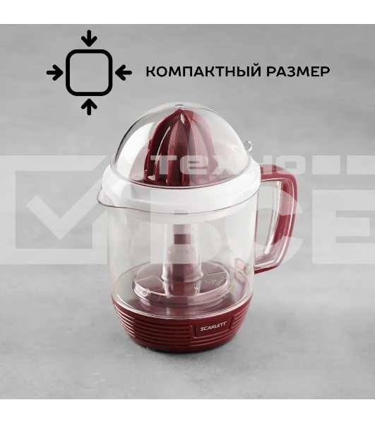 Соковыжималка цитрусовая Scarlett SC-JE50C08 25Вт рез.сок.:1200мл. красный/белый