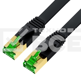 Патч-корд GCR PROF плоский прямой кат.7 ethernet, FTP, медь, литой, экранированные коннекторы 24K GOLD, RJ45, T568B, 5.0m черный
