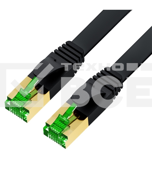 Патч-корд GCR PROF плоский прямой кат.7 ethernet, FTP, медь, литой, экранированные коннекторы 24K GOLD, RJ45, T568B, 5.0m черный
