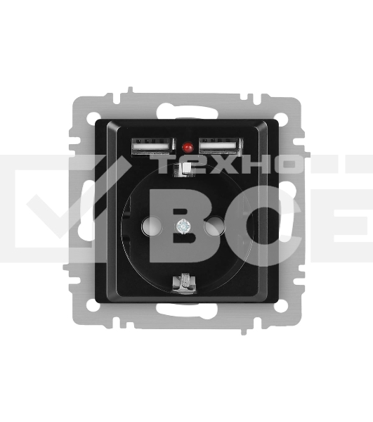 Розетка Intro Accent 6-410-05 P+E Schuko со шторками 16А-250В + 2хUSB IP20 СУ антрацит Б0063698