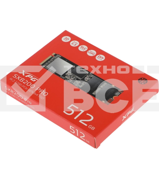 Накопитель SSD XPG SX8200 Pro, 512 Gb, PCIe 3.0 x4, M.2 2280, NVMe, R/W 3350/2350, с радиатором