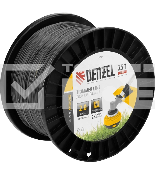 Леска для триммера Denzel двухкомпонентная, квадрат, 2,0 мм х 251 м, на DIN катушке EXTRA CORD