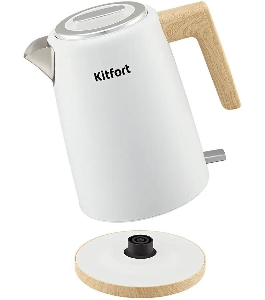 Чайник электрический Kitfort КТ-6794 1.7л. 2200Вт белый/дерево корпус: нерж.сталь/пластик