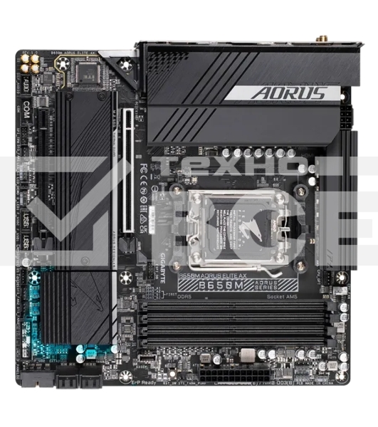 Материнская плата Gigabyte B650M AORUS ELITE AX, AM5, AMD B650, 4xDDR5, 4xSATA, 2xM.2, 1xPCI-E 5.0 x4, 1xPCI-E 4.0 x16, 1xHDMI, 1xDP, 1x 2.5Gb LAN, 4xUSB-A 2.0, 5xUSB-A 3.2 Gen 1, 2xUSB-A 3.2 Gen 2, 1xUSB-C 3.2 Gen 2, 2x3.5 мм, 7.1, Micro-ATX