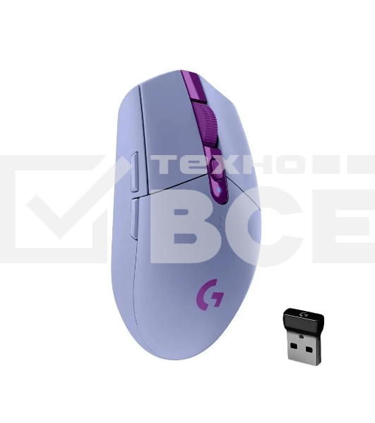 Мышь беспроводная Logitech G304 Lightspeed фиолетовый, 12000 dpi, радиоканал, USB, кнопки - 6