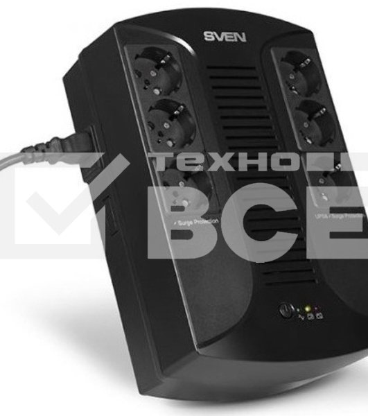 Источник бесперебойного питания SVEN UP-L1000E 1000VA/500W (6 розеток: 3х UPS/сетевой фильтр+3 x сетевой фильтр)