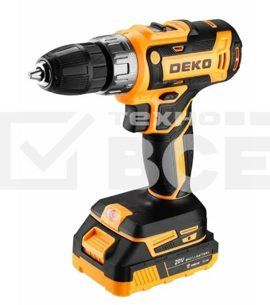 Дрель-шуруповерт Deko DKCD20V, 20 В, 3 Ач, 42 Нм, щеточный