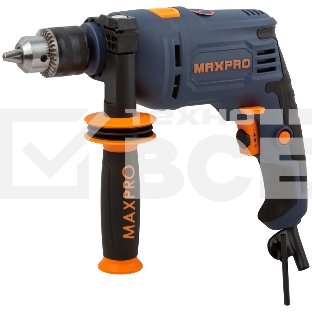 Дрель ударная MAX-PRO 600 Вт, 0-2800 об/мин, ключевой патрон 1,5-13 мм, 1,6 кг, антивибрационная ручка, резиновые вставки, кор.