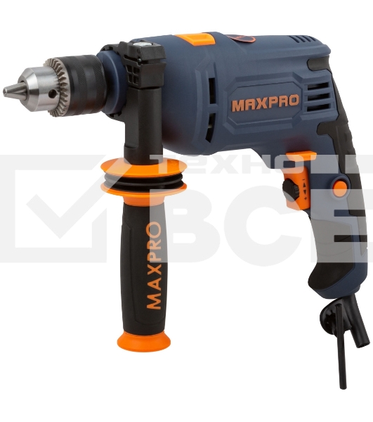 Дрель ударная MAX-PRO 600 Вт, 0-2800 об/мин, ключевой патрон 1,5-13 мм, 1,6 кг, антивибрационная ручка, резиновые вставки, кор.