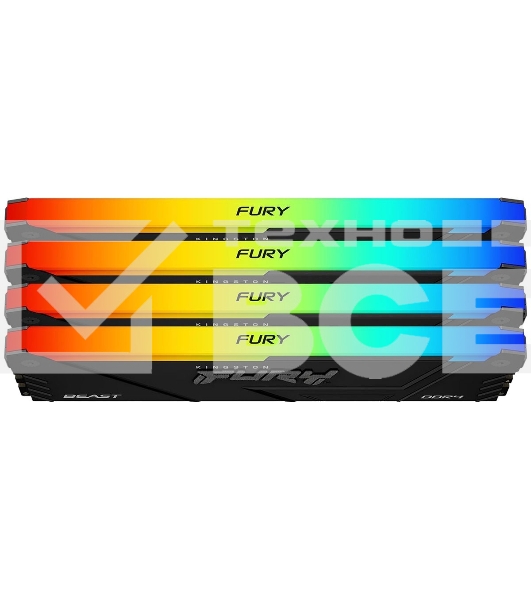Оперативная память Kingston Fury Beast, DDR4, 32GB (4x8GB), 2666MHz, CL16, с радиаторами, RGB, черный