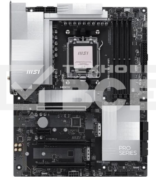 Материнская плата MSI PRO X870E-P WIFI, AM5, AMD X870E, 4xDDR5, 4xSATA, 3xM.2, 1xPCIe 5.0 x16, 1xPCIe 4.0 x4, 1xPCIe 3.0 x1, 1xHDMI, 1x5Gb LAN, Wi-Fi 7, Bluetooth 5.4, 1xUSB-C 20Gbps, 1xThunderbolt 4, 2xUSB-A 10Gbps, 2xUSB-A 5Gbps, 4xUSB-A 2.0, 3x3.5 мм, 