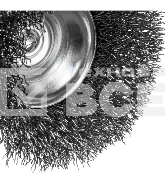 Щетка для дрели Denzel 65 мм, чашка, со шпилькой, нержавеющая витая проволока