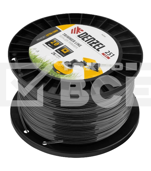 Леска для триммера Denzel двухкомпонентная, квадрат, 2,0 мм х 251 м, на DIN катушке EXTRA CORD