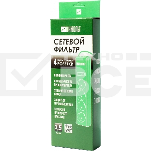 Сетевой фильтр Юнивольт 00-00000386 1.5м (4 розетки) белый (коробка)