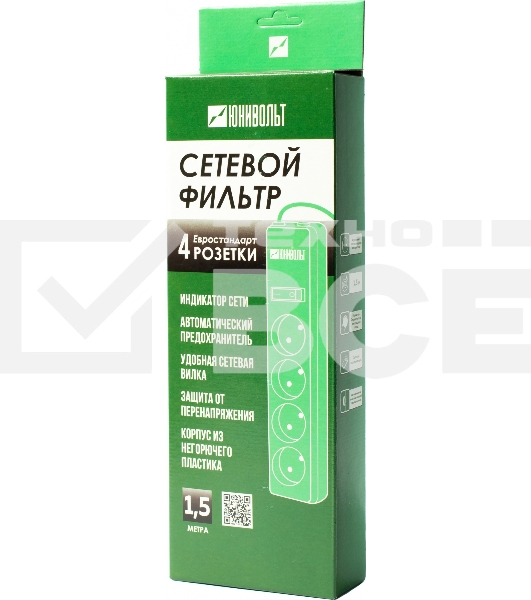 Сетевой фильтр Юнивольт 00-00000386 1.5м (4 розетки) белый (коробка)