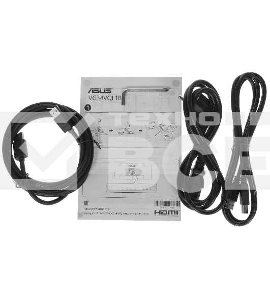 Монитор 34' ASUS TUF Gaming VG34VQL1B VA 3440x1440, 165 Гц, 1 мс, 21:9, 550 кд/м², HDMI 2.0, DP 1.4, 3.5 Jack, USB Hub (2x USB), изогнутый экран (1500R), динамики (2x2 Вт), черный