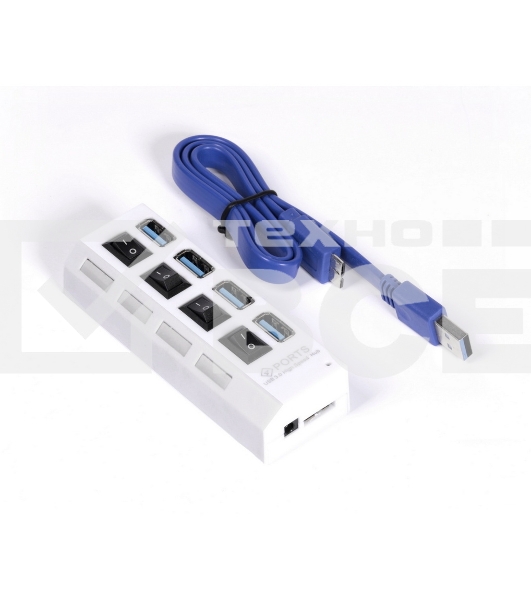 USB-концентратор Smartbuy (SBHA-7304-W) USB 3.0 хаб + выкл., 4 порта, белый