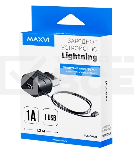 Сетевое зарядное устройство Maxvi TCM-101LB 1A, Lightning, 1xUSB-A, черный