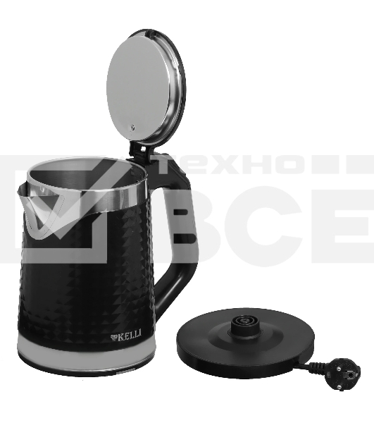 Чайник электрический Kelli KL-1372B 1,8л, нержавейка+пластик, черный (12)