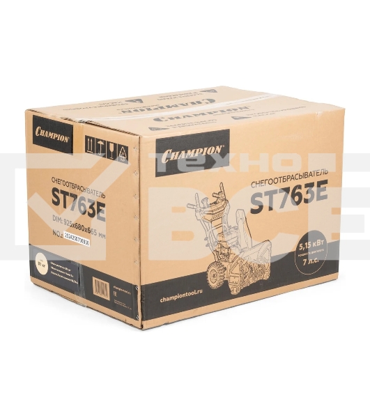 Снегоуборщик Champion ST763E (7лс, 62см, 6F/2R, колеса, 3л, 81кг, эл. стартер, фары, обогрев рук, зимн. двиг.)