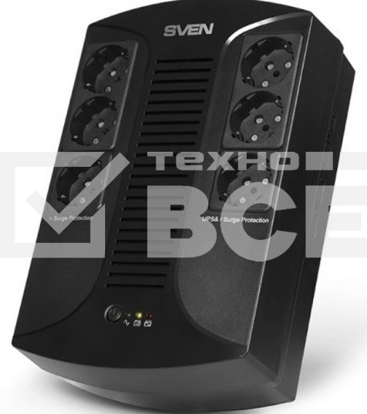 Источник бесперебойного питания SVEN UP-L1000E 1000VA/500W (6 розеток: 3х UPS/сетевой фильтр+3 x сетевой фильтр)