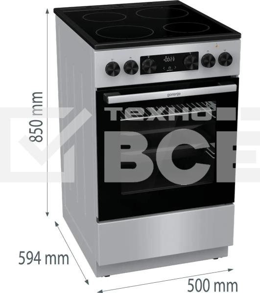 Плита электрическая Gorenje GEC5C41SG серый, конфорок 4 электрических, духовка 70 л, 50 см x 85 см x 59.4 см (без крышки)