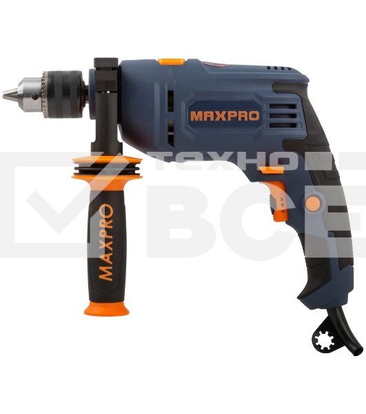 Дрель ударная MAX-PRO 600 Вт, 0-2800 об/мин, ключевой патрон 1,5-13 мм, 1,6 кг, антивибрационная ручка, резиновые вставки, кор.