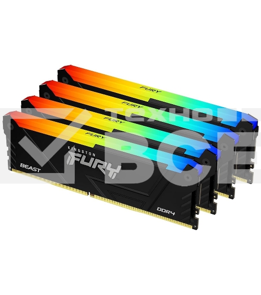 Оперативная память Kingston Fury Beast, DDR4, 32GB (4x8GB), 2666MHz, CL16, с радиаторами, RGB, черный