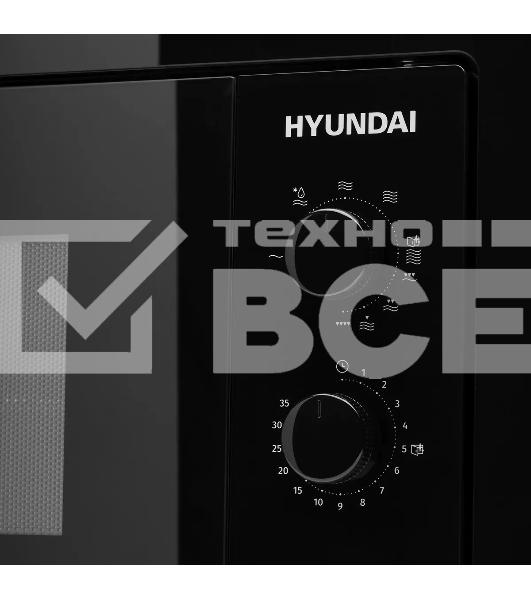 Микроволновая печь встраиваемая Hyundai HBW 2030 BG черный, 20 л, 800 Вт, переключатели - поворотный механизм