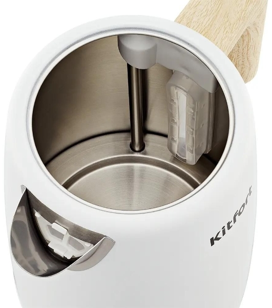 Чайник электрический Kitfort КТ-6794 1.7л. 2200Вт белый/дерево корпус: нерж.сталь/пластик