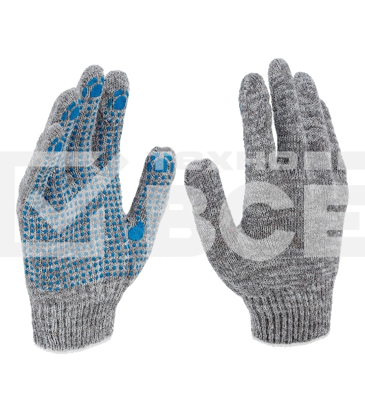 Перчатки трикотажные Сибртех х/б, 200 пар, ПВХ точка, 4 нити, 10 класс