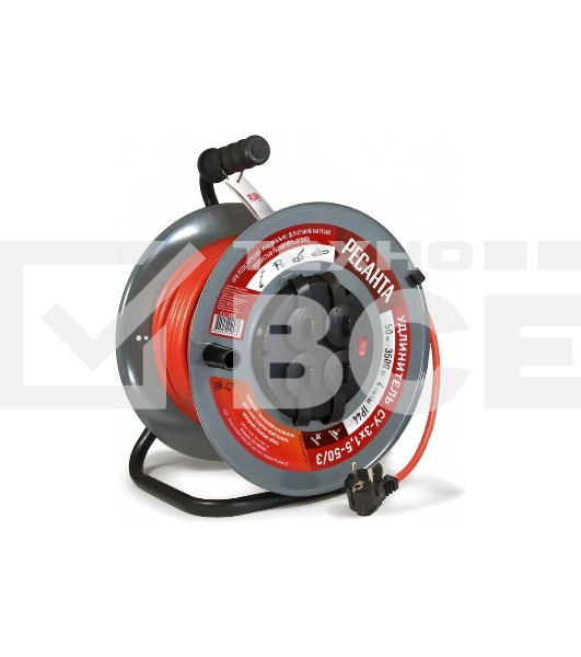 Удлинитель силовой Ресанта СУ-3х1,5-50/3 (61/118/8) 2x1.0кв.мм 4розет. 40м ПВС катушка серый